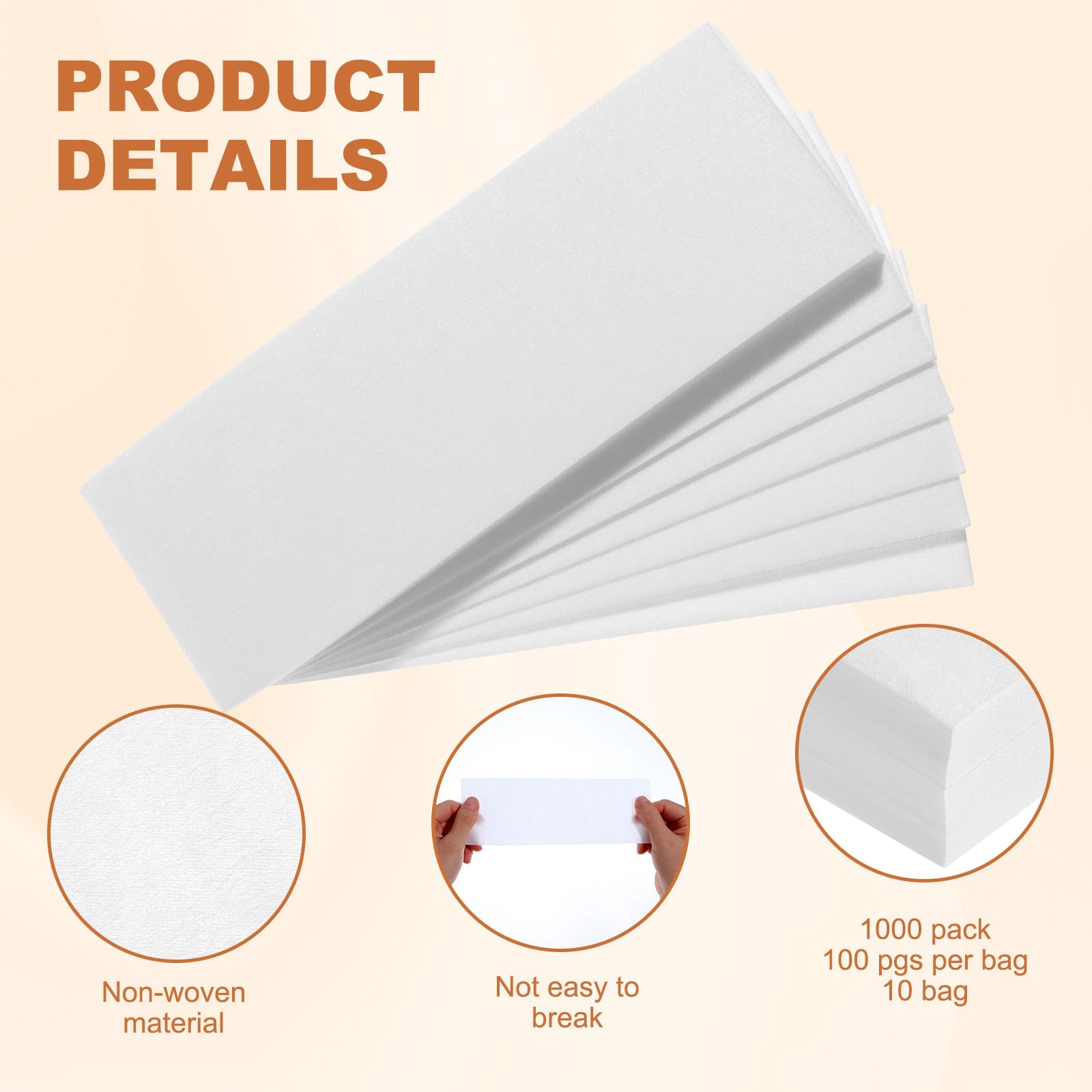Lavender 1000-Count Non Woven Wax Strips, Body and Facial Epilating Wax Strips Paper for Hair Removal, Beauty Waxing Strips for Leg Face Chest Back and Bikini