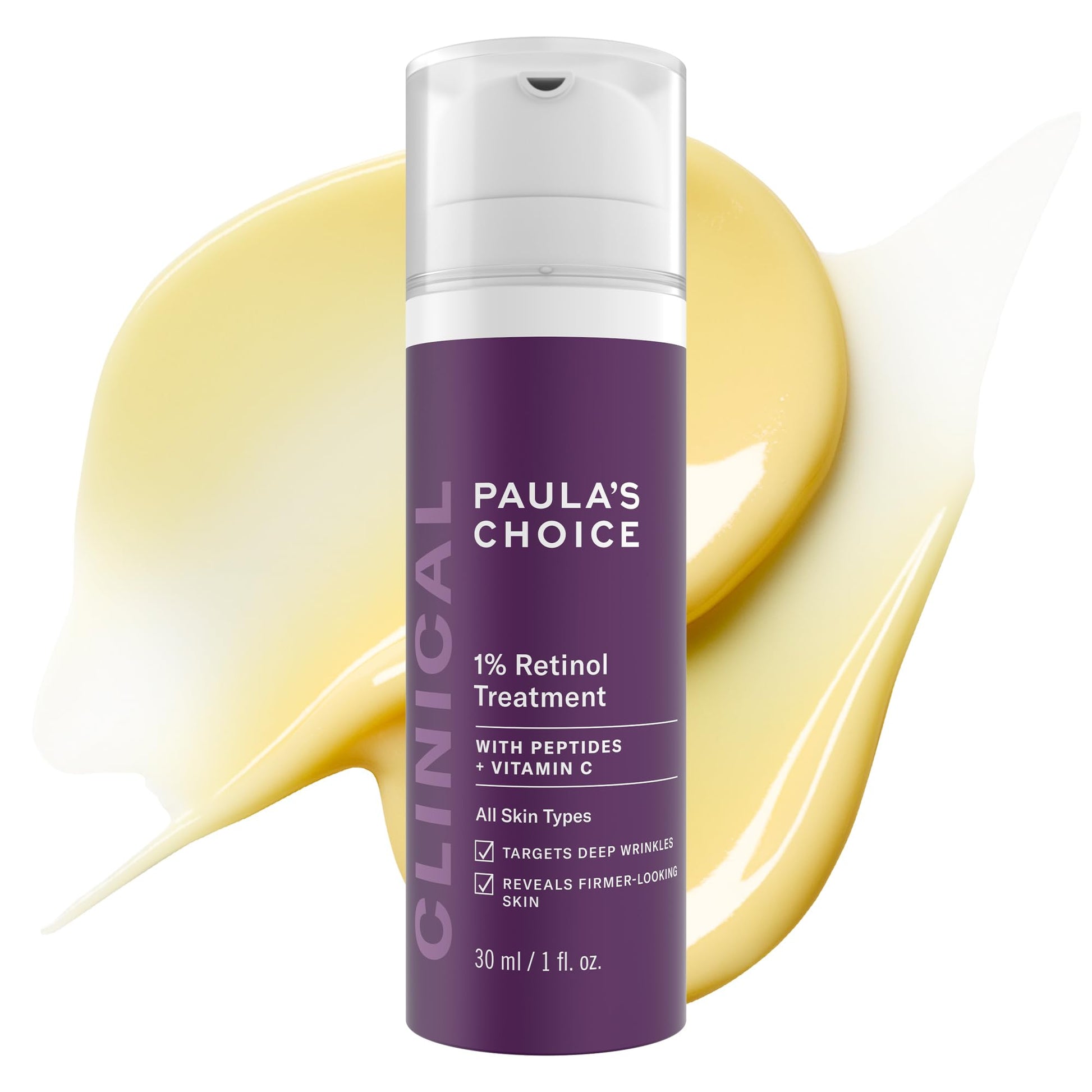 White Smoke Paula's Choice CLINICAL 1% Retinol Face Treatment with Peptides, Vitamin C & Licorice Extract, Anti-Aging Skin Care Serum, Fine Lines & Wrinkles, Fragrance Free, 1 Fl Oz