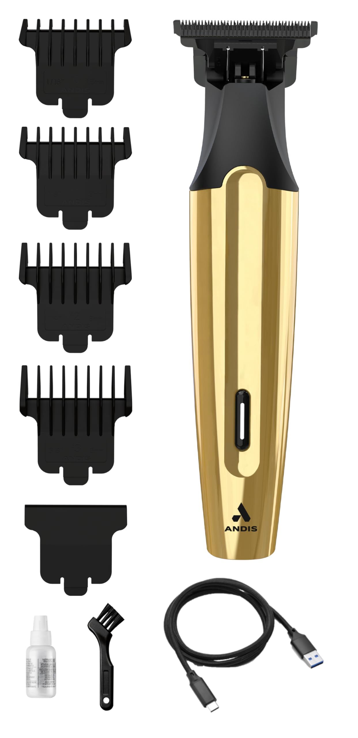 White Smoke Andis 562442 Insight Slim Cordless High Powered Rotary Motor Hair Trimmer, 9-Piece Kit, Stainless-Steel T-Blade, Lithium-Ion Battery, Travel Lock, Gold