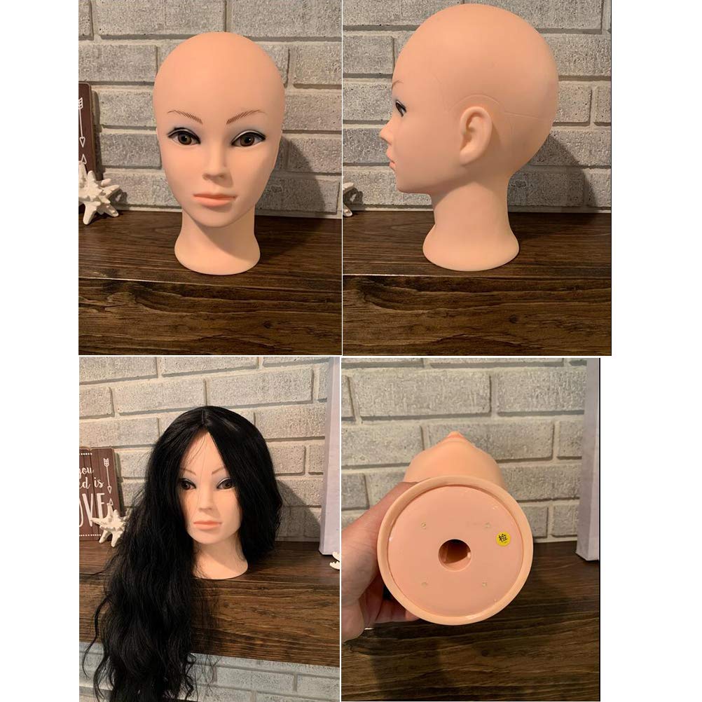 Rosy Brown Ba Sha Bald Mannequin Head Beige Female Professional Cosmetology Manikin Doll head for Wigs Making Wig Display Hat Display Glasses Display with Free Clamp