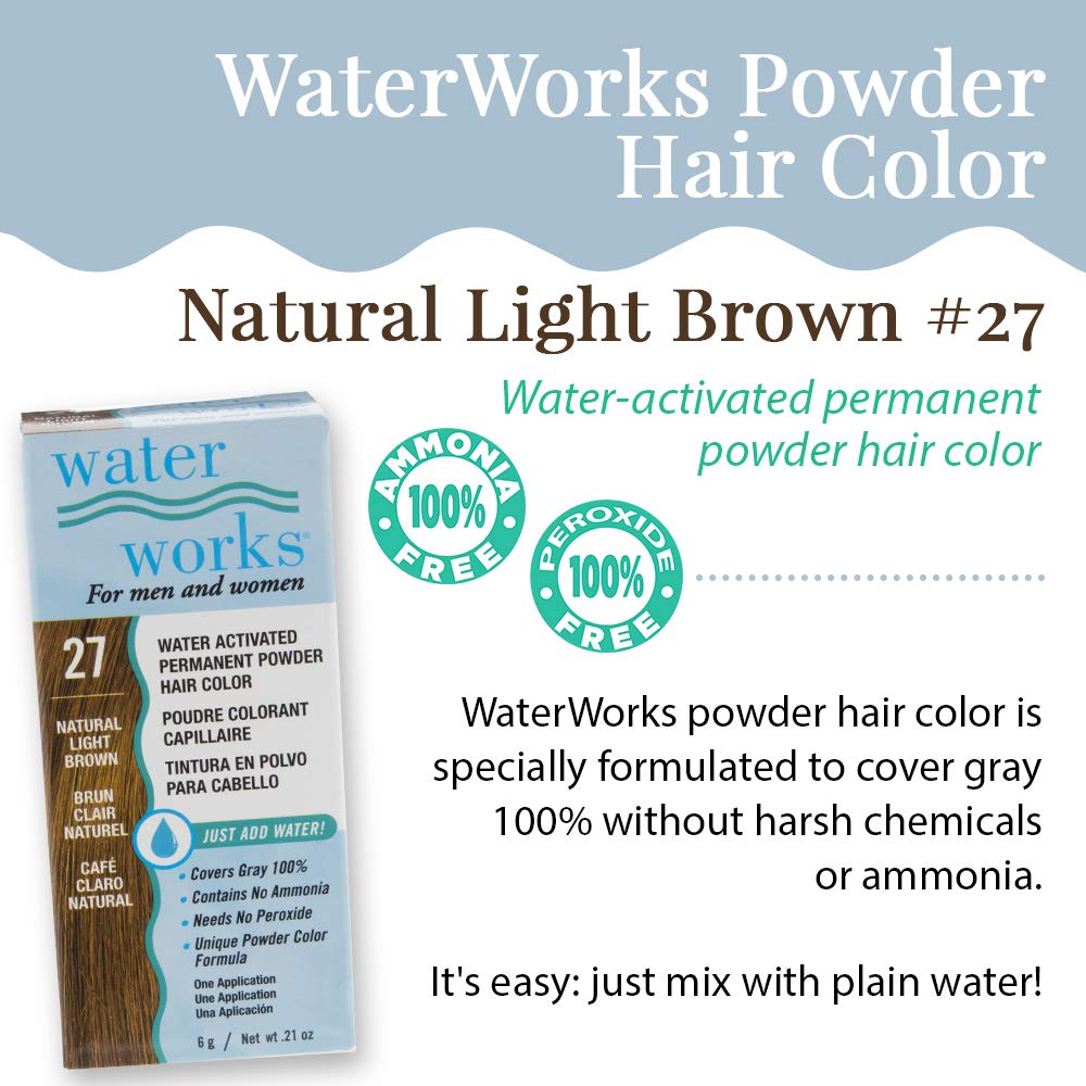 White Smoke Water Works Hair Color Powder, Light Brown – Permanent Hair Dye for Root Touch-Up & Full Coverage, Men & Women, 3 Pack