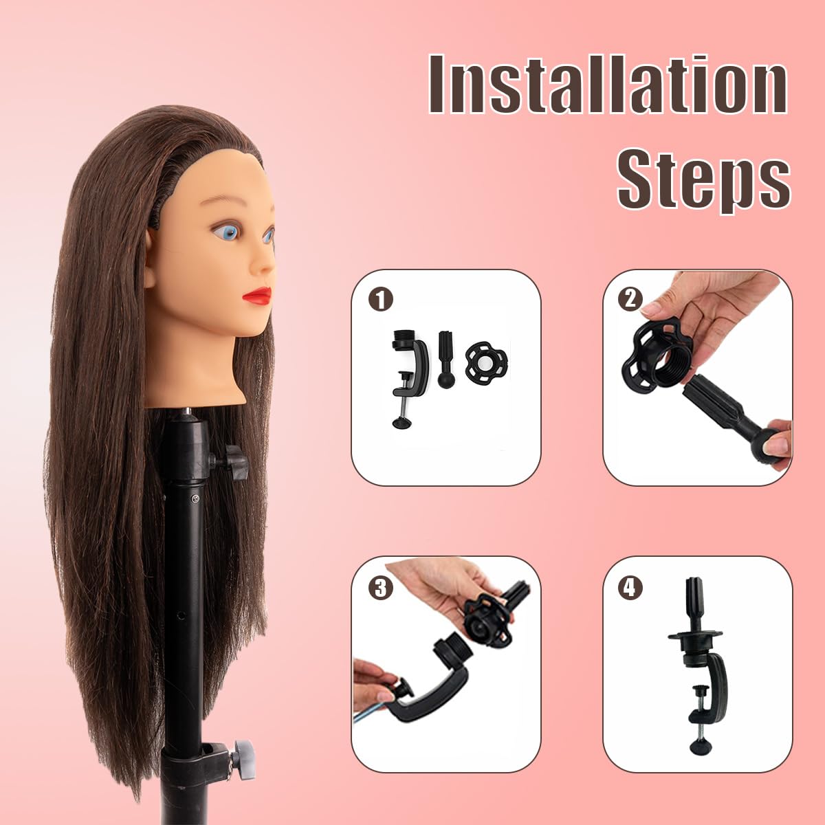 White Smoke Mannequin Head with 80% Human Hair for Hair Styling Practice 26-28 Inch Straight Hair Training Head for Cosmetology Barber Hairdresser Students and Professionals (809-4#80%)
