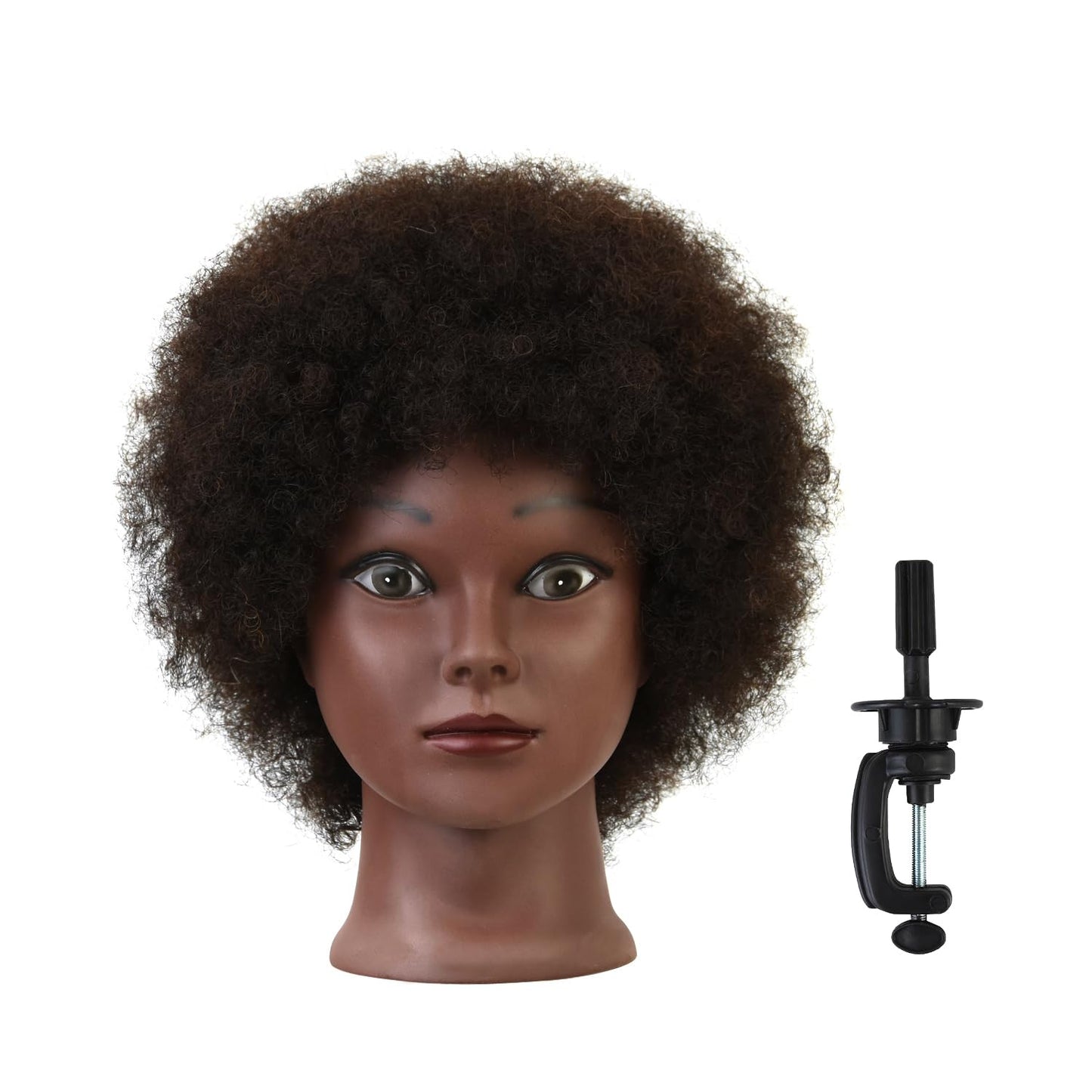 White Smoke Afro Mannequin Head with 100% Human Hair Curly Hair Hairdresser Hair Styling Manikin Head Cosmetology Doll Head for Display Practice Braiding Styling with Clamp Stand