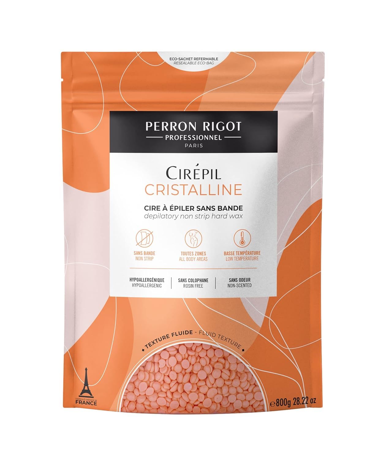 White Smoke Cirepil - Cristalline - 800g / 28.22 oz Hard Wax Beads Bag - Unscented & Rosin-Free, Micro-Crystalline Formula for Highly Sensitive Skin - Clear Gel Stripless Hair Removal for Face & Body, Low-Temp