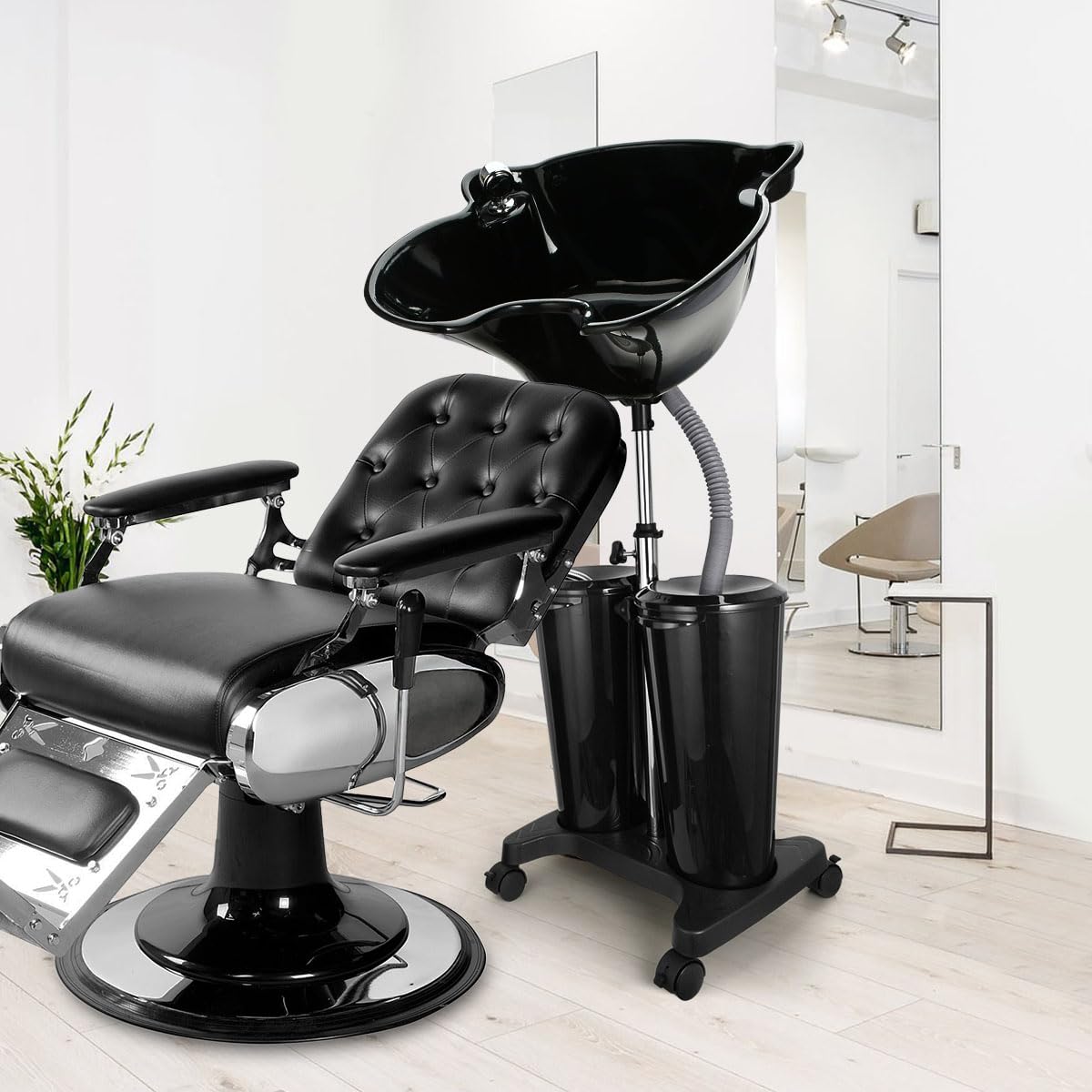 Lavender johgee Adjustable Portable Shampoo Bowl with Electric Pump,Hair Washing Station Sink with Buckets&Drain Hoses,Portable Wash Bowl for Hairstylist,Portable Salon Sink Hair Wash Basin for Home Barber Use