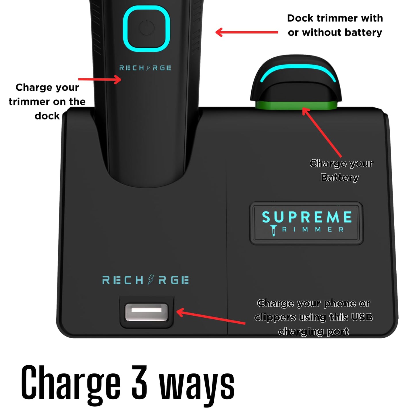 White Smoke Supreme Trimmer Recharge ST777 – Professional Barber Trimmer with 2 Removable Batteries | 8000 RPM Motor, Zero Gap DLC Blades, Smart Charging Dock, USB-C Fast Charge