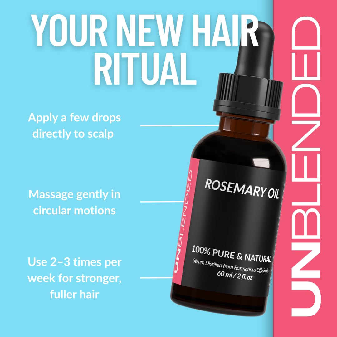 Light Sky Blue UNBLENDED Rosemary Oil 100% Pure & Natural – For Hair Growth, Scalp Care & Skin – 60ml / 2oz