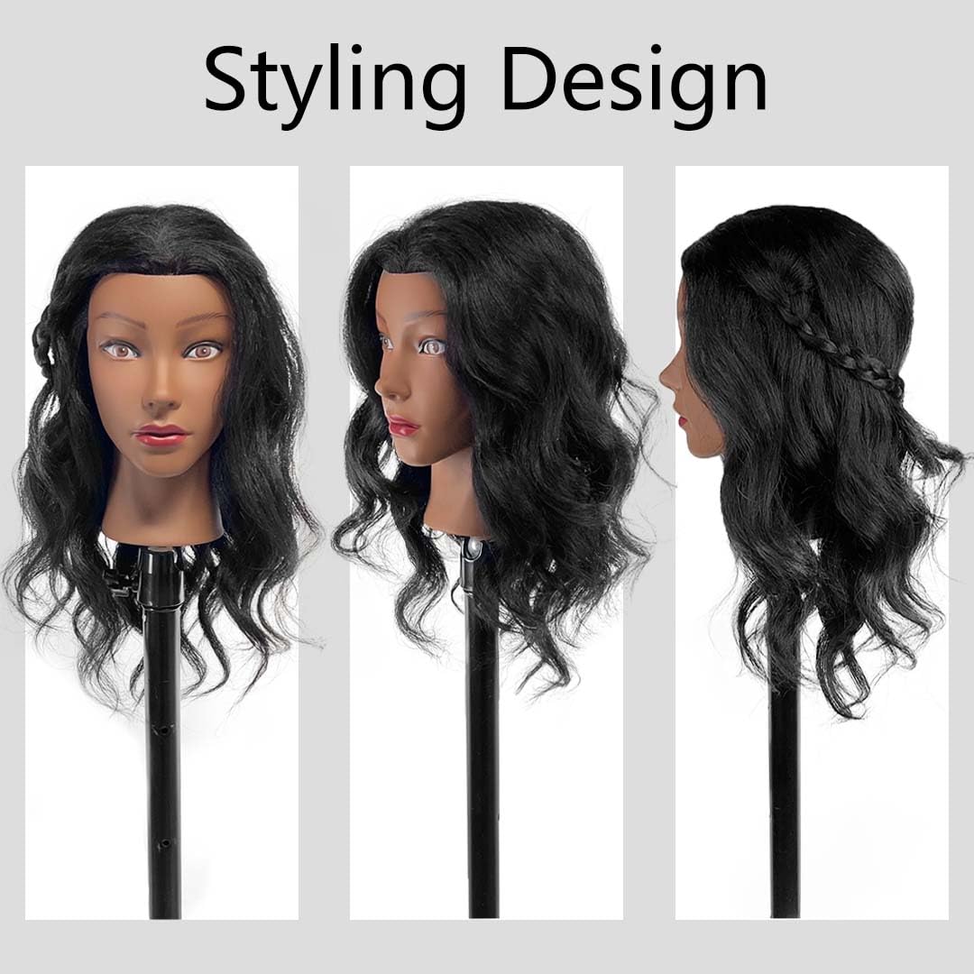 White Smoke MQHIHI Mannequin Head Human Hair with Tripod Stand, 100% Real Hair Cosmetology Manikin Doll Head for Hairdresser Practice Braiding with Tripod Set and Tools (18 Inch)