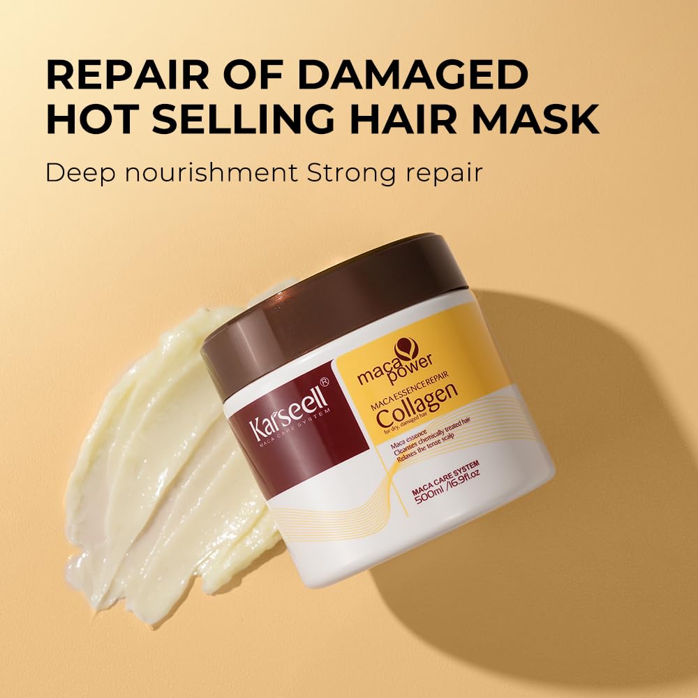 Tan Karseell Collagen Hair Mask & Argan Oil Set, Deep Conditioning Hair Treatment for Dry Damaged Hair, Repair & Moisturize All Hair Types, 16.9 fl oz + 1.69 fl oz