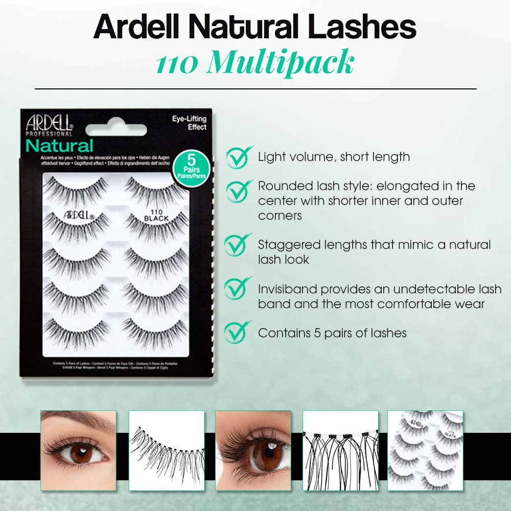 White Smoke Ardell False Eyelashes 110 Black - Eye-Lifting Effect Eye Makeup, Natural Look Strip Lashes - 5 Pairs, 2 Pack