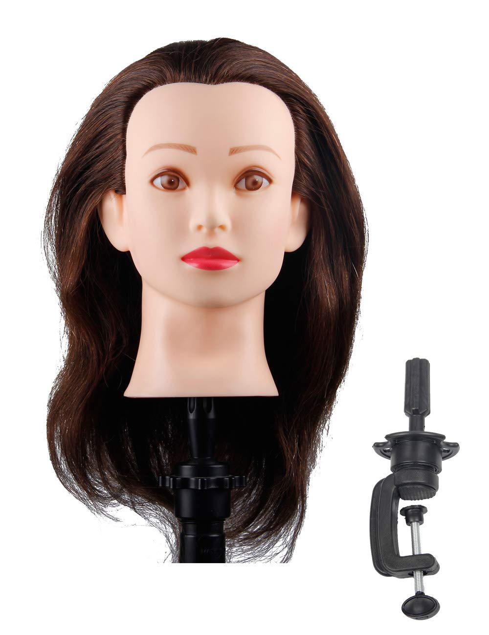 White Smoke Mannequin Head with 100% Human Hair Hairdresser Training Head Manikin Cosmetology Doll Head Salon Training Practice Head with Blonde Human Hair Styling Dye Cutting with Clamp Stand.