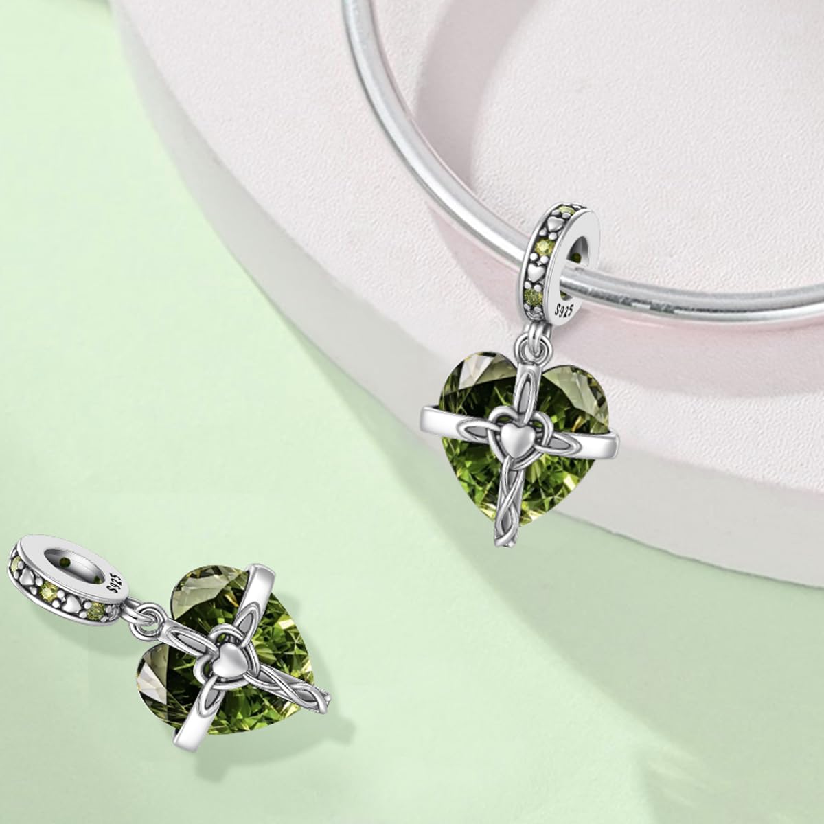 Lavender ChenYuTe Birthstone Charm, 925 Sterling Silve Heart Dangle Charms for Pandora Bracelets, Ladies Birthday Gift
