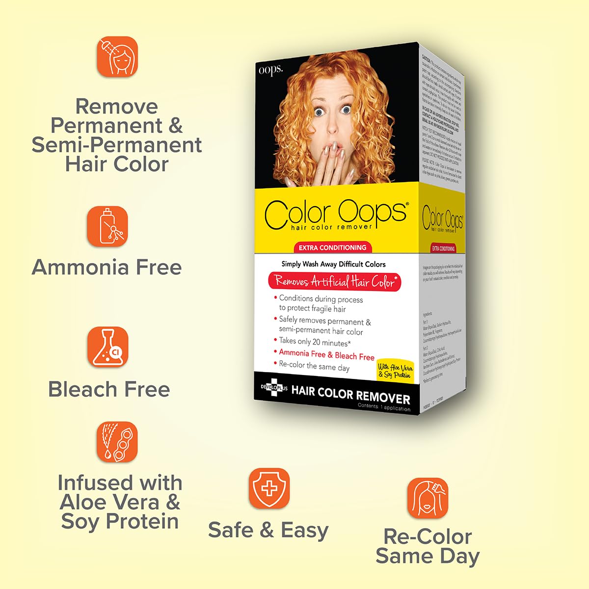 Beige Color Oops Extra Conditioning Hair Color Remover, 1 Application, Hair Dye Remover Processes in 20 Minutes, Safely Removes Permanent & Semi-Permanent Dye, Ammonia & Bleach Free