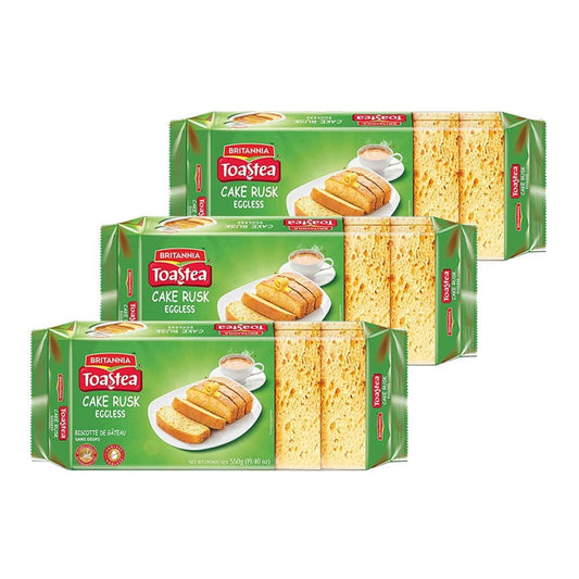 White Smoke Britannia Toastea Eggless Rusk Cake 19.40oz (550g) - Delightfully Smooth, Soft, and Delicious Cake - Breakfast & Tea Time Snacks (Pack of 3)