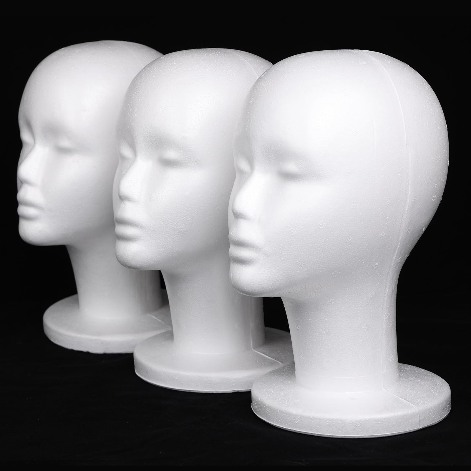 Black Leeven 3 Packs Foam Wig Head Female Styrofoam Mannequin Head Stand for wigs foam heads Wig Display for Style, Model, Display Hair, Hats, Hairpieces, Mask , Salon and Travel