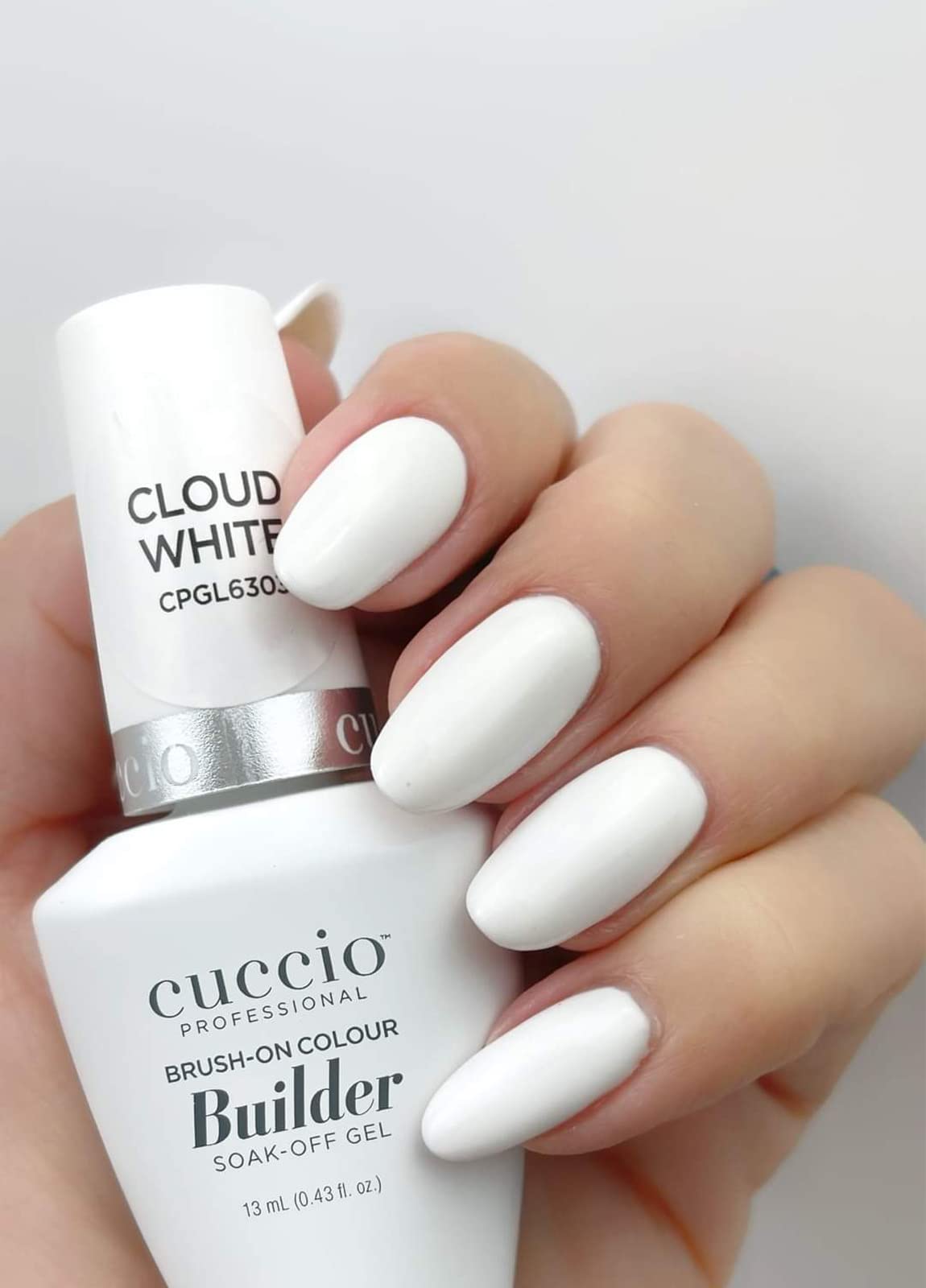 Light Gray Cuccio Pro Brush-On Colour Builder Soak Off Gel - LED and UV Self-Leveling Lightweight Formula - Camouflages Re-Growth and Corrects Uneven Nail Beds - Base Coat - Cloud White - 0.43 oz