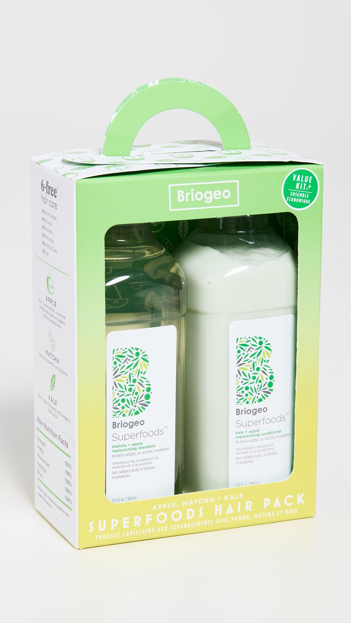 Lavender Briogeo Superfoods Matcha, Apple + Kale Hair Pack for All Hair Types | Antioxidant-Rich Shampoo & Conditioner Duo | Hydrating & Shine-Enhancing | Vegan & Cruelty-Free | 2 x 12.5 fl oz