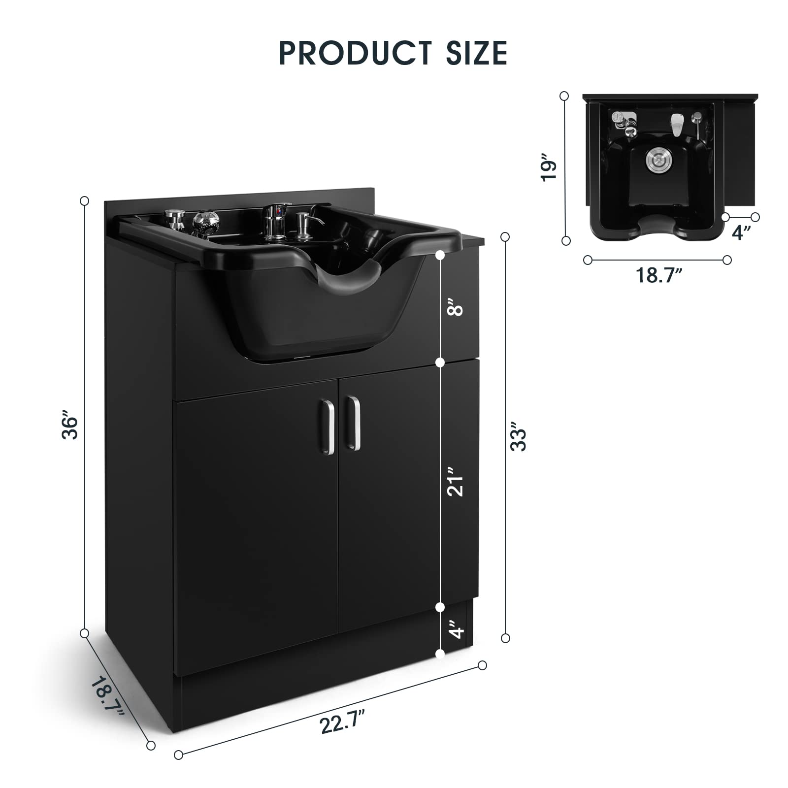 White Smoke Artist hand Shampoo Backwash Sink Station with Shampoo Bowl Shampoo Station, Backwash Sink Chair Spa Salon Beauty Equipment, Used with Barber Chair and Shampoo Chair(Black)