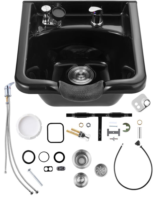 White Smoke VEVOR Shampoo Basin, Black Hairdresser Sink Shampoo Bowl Sink, ABS Plastic Salon and Spa Hair Washing Sink, Hair Backwash Basin Beauty Salon Equipment for Hair Stylists