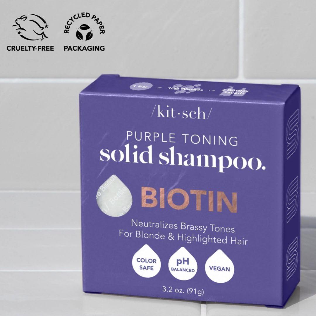 Gray Kitsch Toning Purple Shampoo Bar For Blondes & Color Treated Hair - Shampoo For Women and Men - Biotin Shampoo for Strengthening & Neutralizing Brassy Tones - Vegan, Silicone & Sulfate Free - 3.2 oz