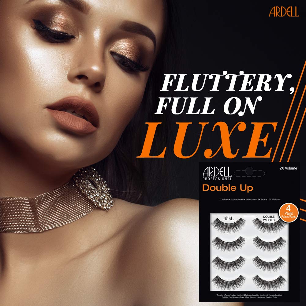 Black Ardell Double Up Wispies False Eyelashes - Double-Layered for Extra Volume & Dramatic Look, Natural Strip Wispy Lashes, 2 Pack