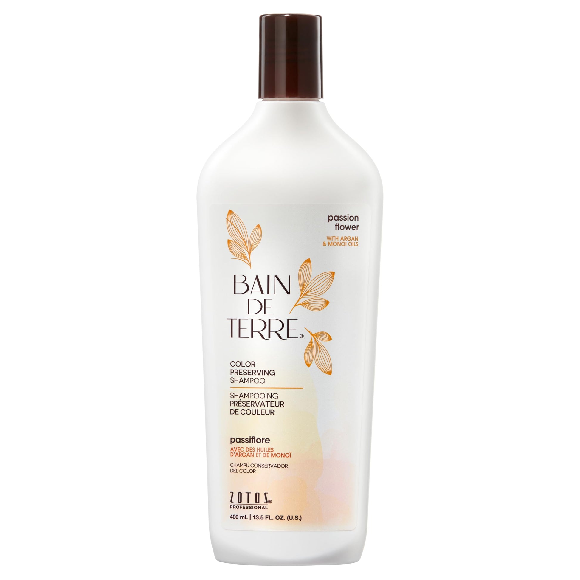 White Smoke Bain de Terre Passion Flower Color Preserving Shampoo, for Vibrant Color & Protection from Fading, with Argan & Monoi Oils, Paraben-free, Vegan, 13.5 Fl Oz
