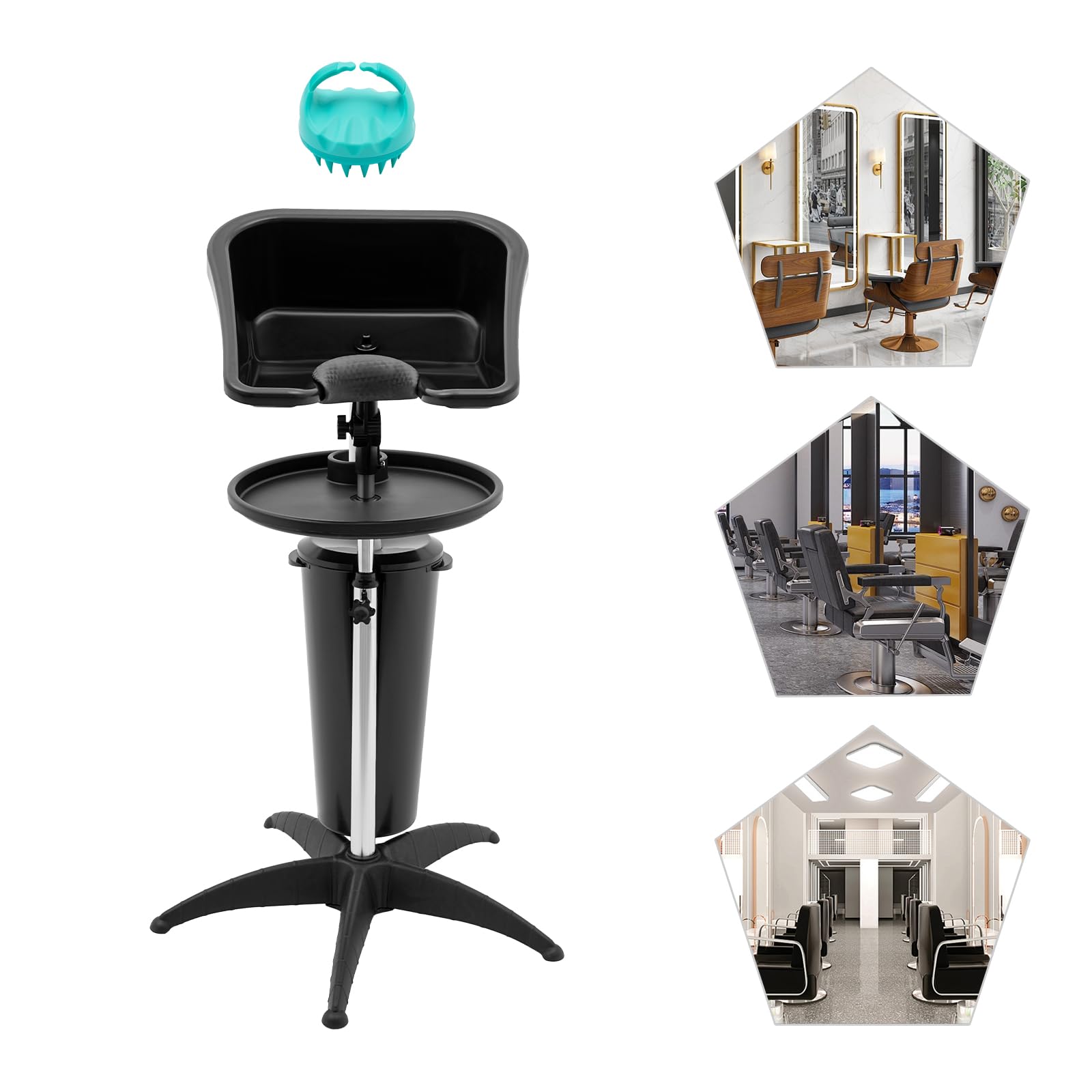 White Smoke NEATOOM Portable Shampoo Bowl Unit Shampoo Bowl Salon Deep Shampoo Basin Sink for Washing Hair with Bucket Massage Brush Neck Rest Height Adjustable Barber and Stylist Hair Washing Station