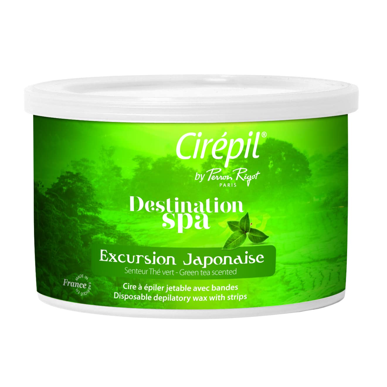 White Smoke Cirepil - Destination SPA, Excursion Japonaise - 400g / 14.11 oz Wax Tin - Green Tea Scent - Thin Gel Texture - Perfect for Large Areas & All Hair Types - Strips Needed