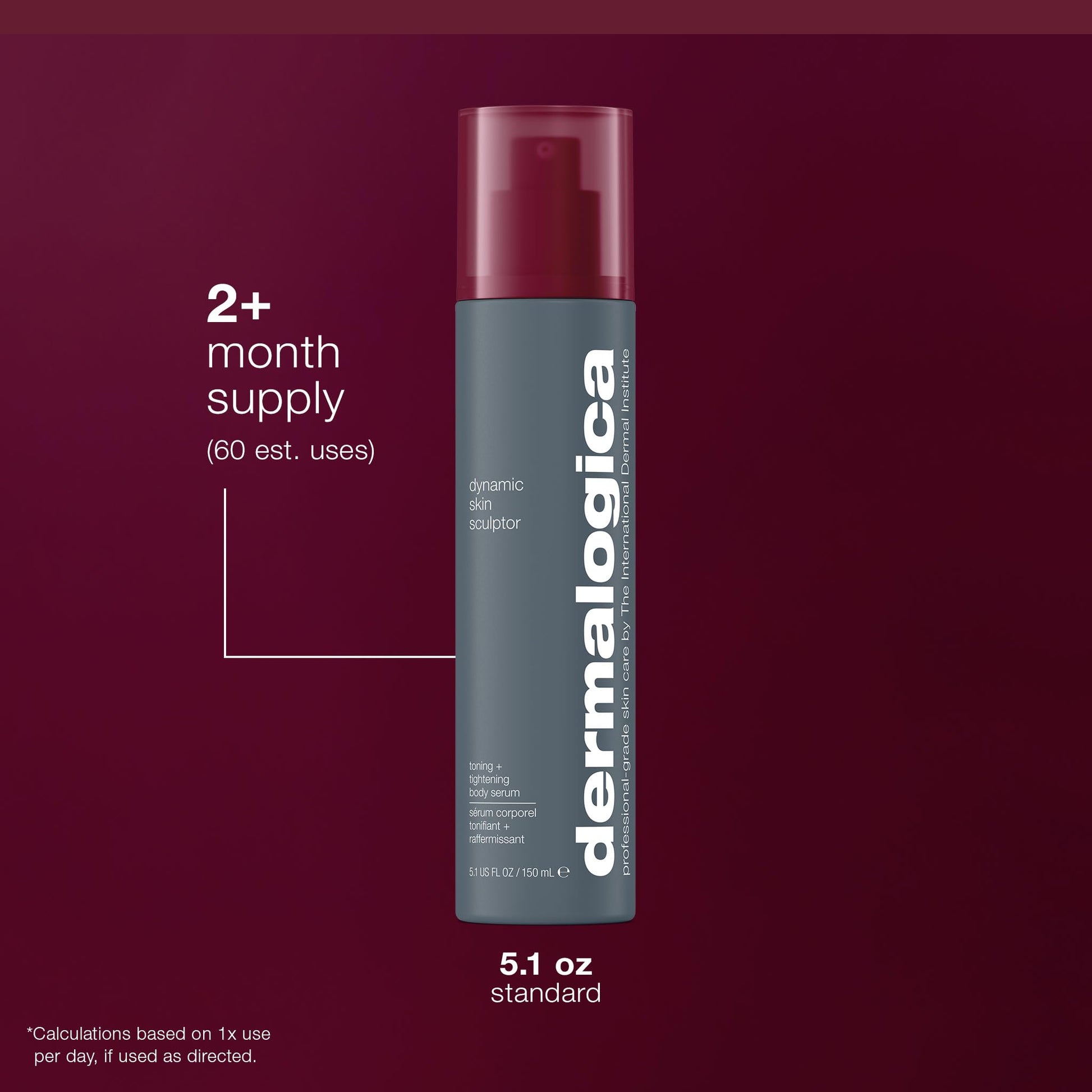 Dark Red Dermalogica Dynamic Skin Sculptor Body Serum, Firimg and Hydrating Body Sculping Lotion - Tightens, Tones, and Sculpts Skin, 5.1 fl oz