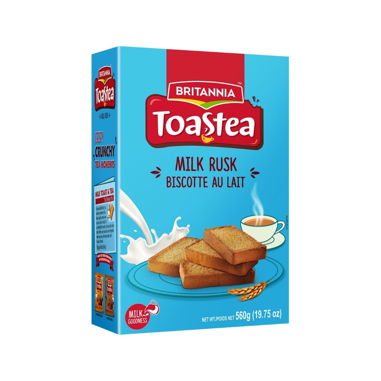 Medium Turquoise BRITANNIA Toastea Milk Rusk 19.75oz (560g) - Biscotte Au Lait - Crispy, Crunchy Tea Moments - Breakfast & Tea Time Snacks (Pack of 1)