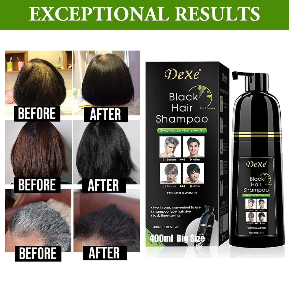 White Smoke Dexe Hair Dye Shampoo 14.1 Fl Oz, Gray Hair Coverage, Black Hair Dye, Hair Color Shampoo, Black Hair Shampoo for Men & Women