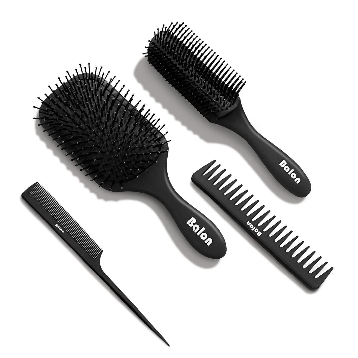 White Smoke Balon Hair Brush for Women and Men, 4Pcs Paddle Brush Detangling Brush Hair Comb Set for Long Thick Thin Curly Hair, Hairbrush Great On Wet or Dry, No More Tangle
