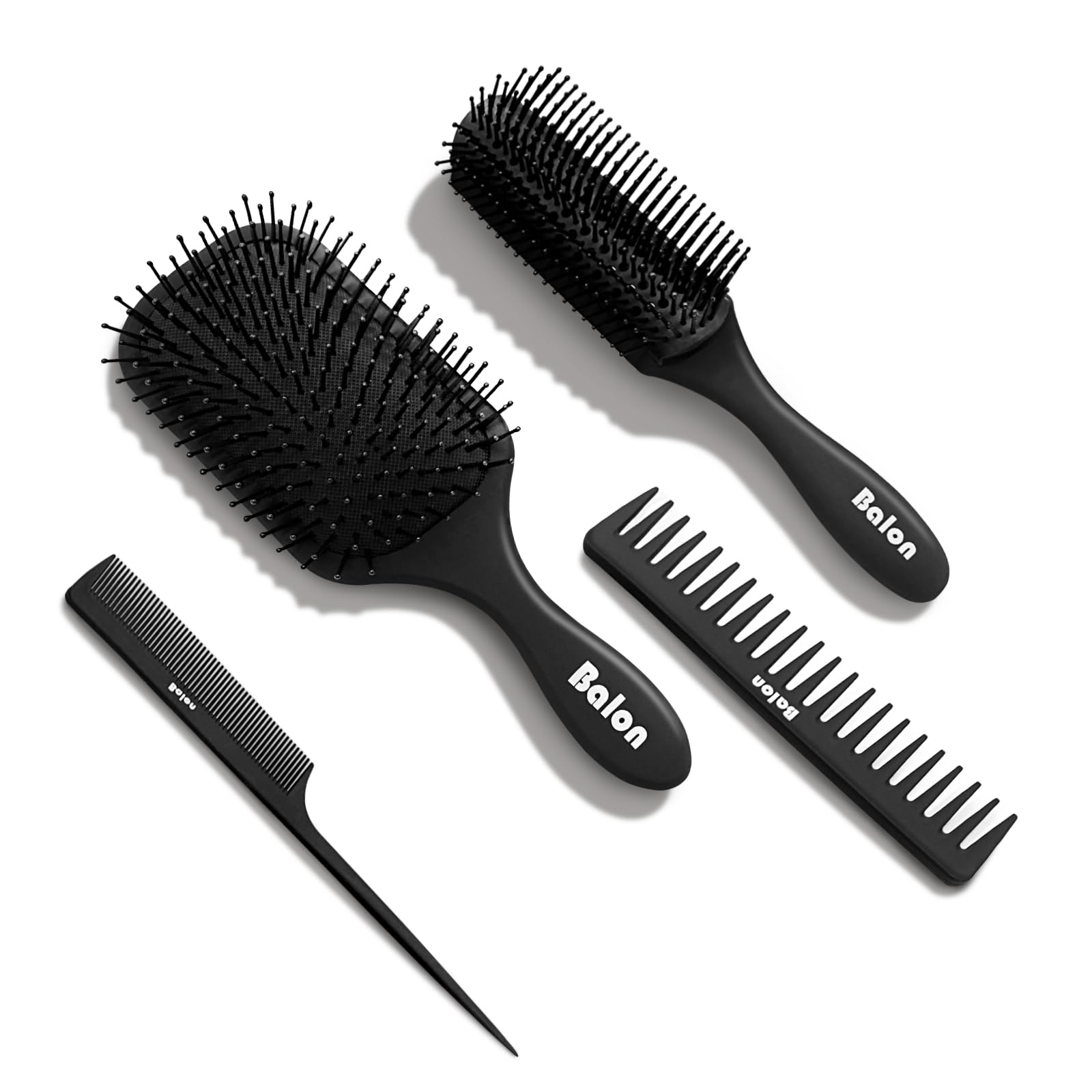 White Smoke Balon Hair Brush for Women and Men, 4Pcs Paddle Brush Detangling Brush Hair Comb Set for Long Thick Thin Curly Hair, Hairbrush Great On Wet or Dry, No More Tangle