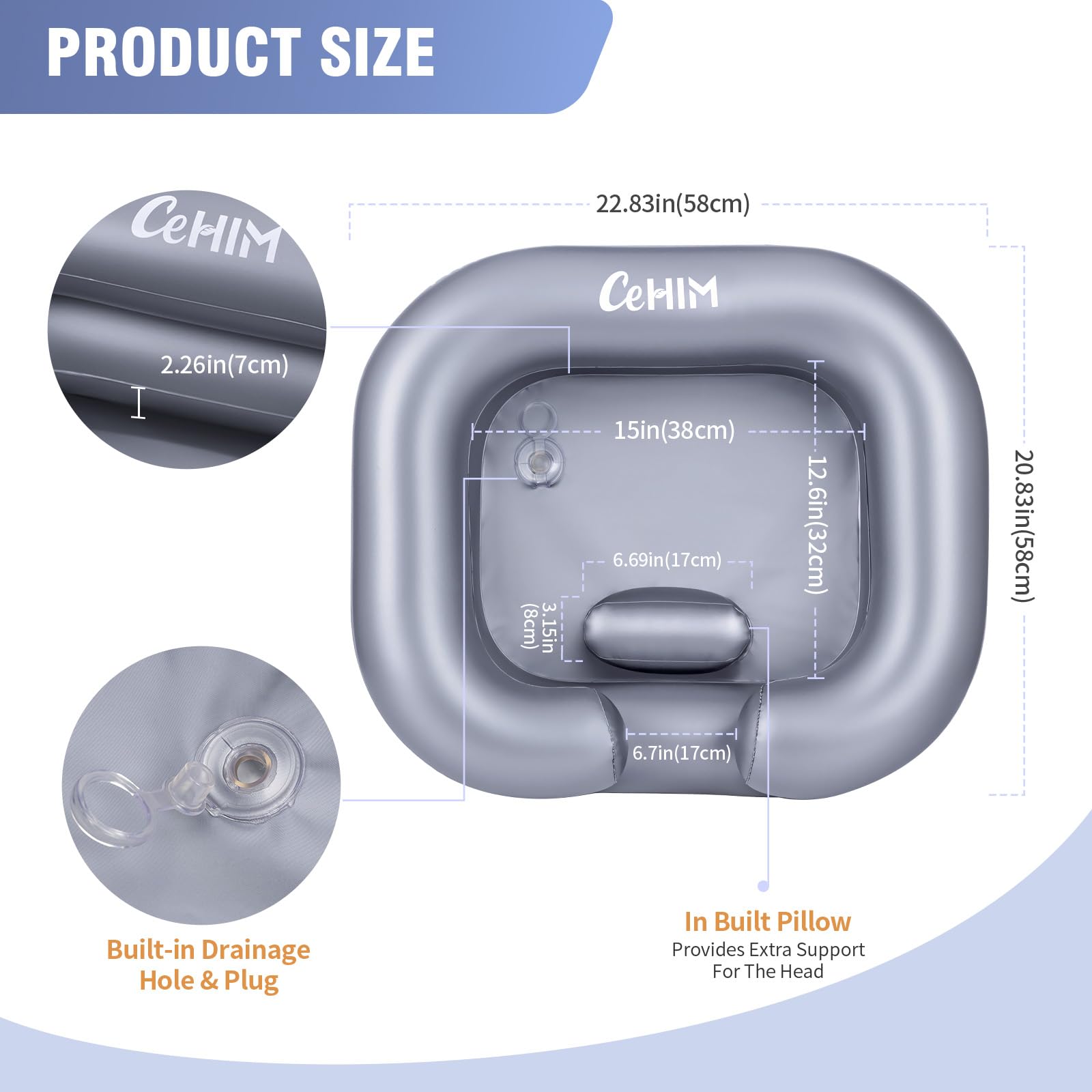 White Smoke Cehim Inflatable Shampoo Basin - Portable Shampoo Bowl, Hair Washing Basin for Bedridden, Disabled,Injured, Hair Wash Tub for Dreadlocks and at Home Sink Washing
