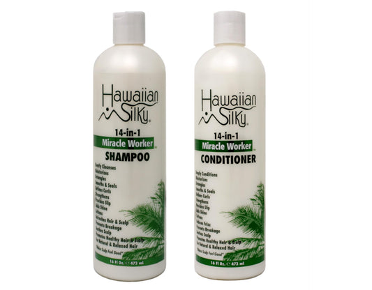 White Smoke Hawaiian Silky Miracle Worker 14-in-1 Shampoo & Conditioner Bundle, Hydrating & Strengthening Hair Care Set, 16 fl oz Each