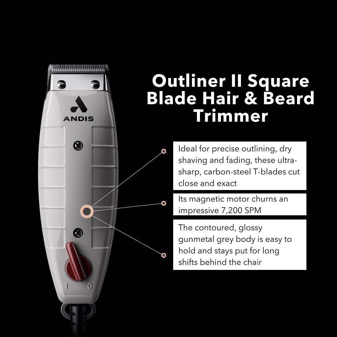 Black Andis 04685 Professional Outliner ll Square Blade Beard Trimmer - Blade Zero Gapper, Carbon Steel Blade - Grey