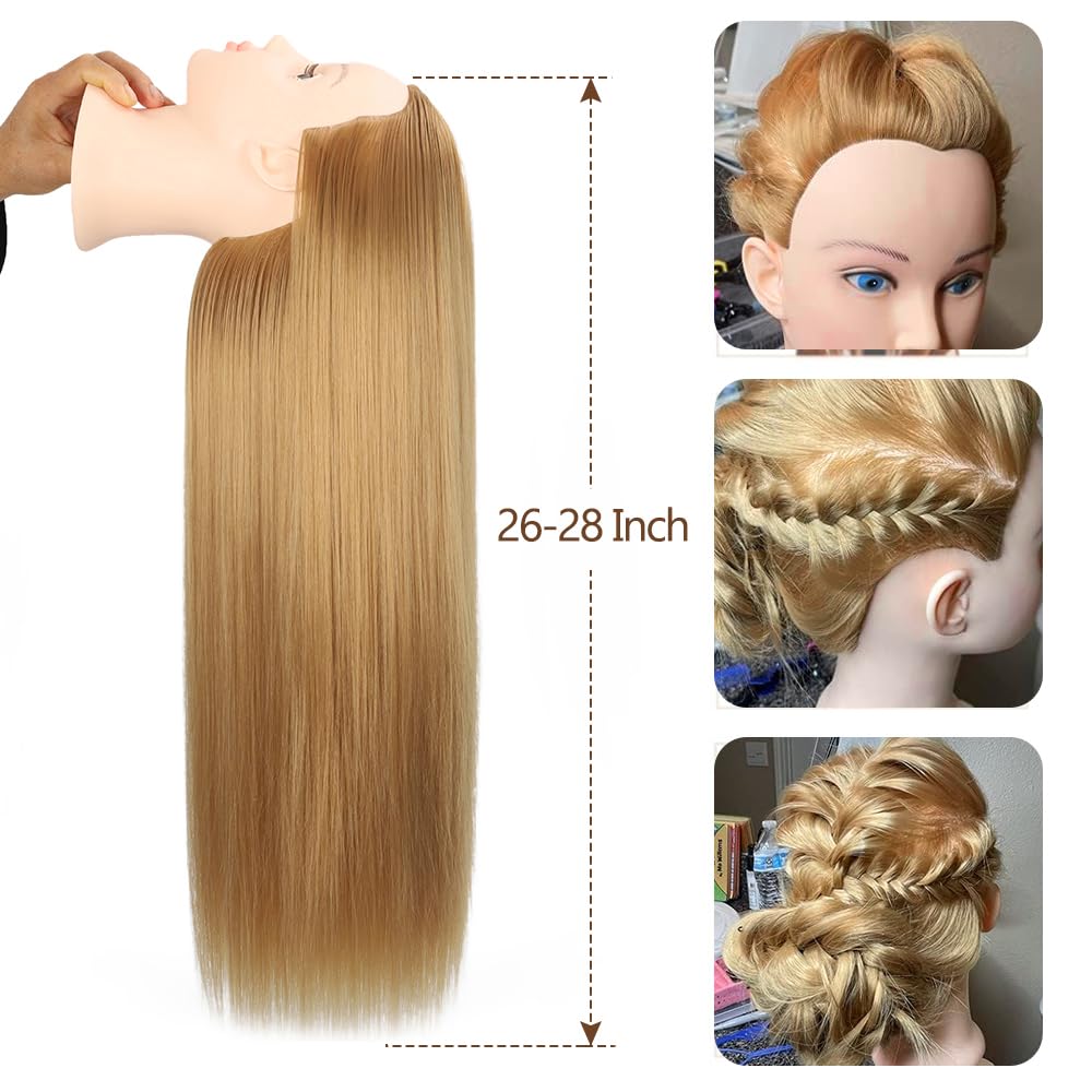 White Smoke MORRIS Synthetic Fiber Mannequin Head with Clamp – 28" Training Styling Head for Beginners to Practice Braiding, Cutting, Updos – Ideal for Cosmetology Students（Blonde）