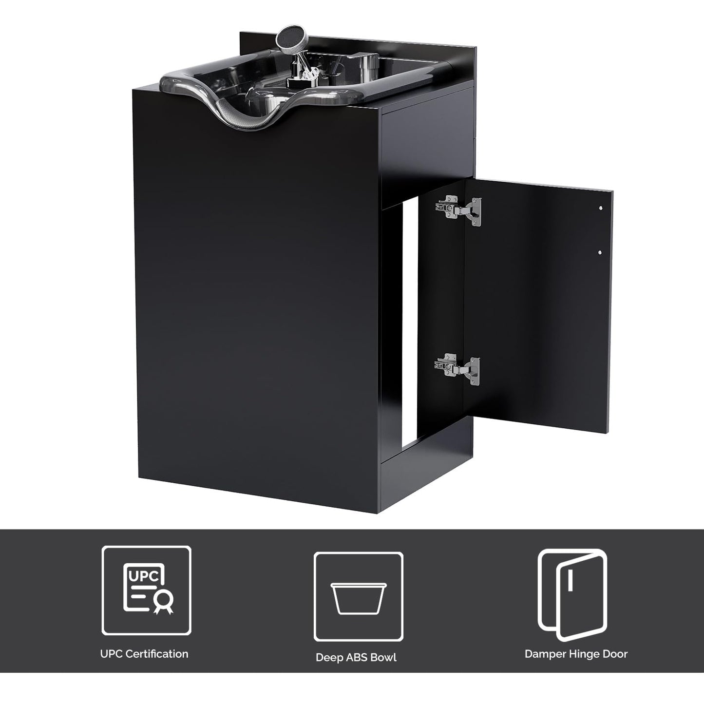 White Smoke OmySalon Shampoo Bowl with Cabinet, Salon Wet Station with Sprayer Faucet Shampoo Cabinetry, Portable Hair Wash Sink for Beauty Spa Barber