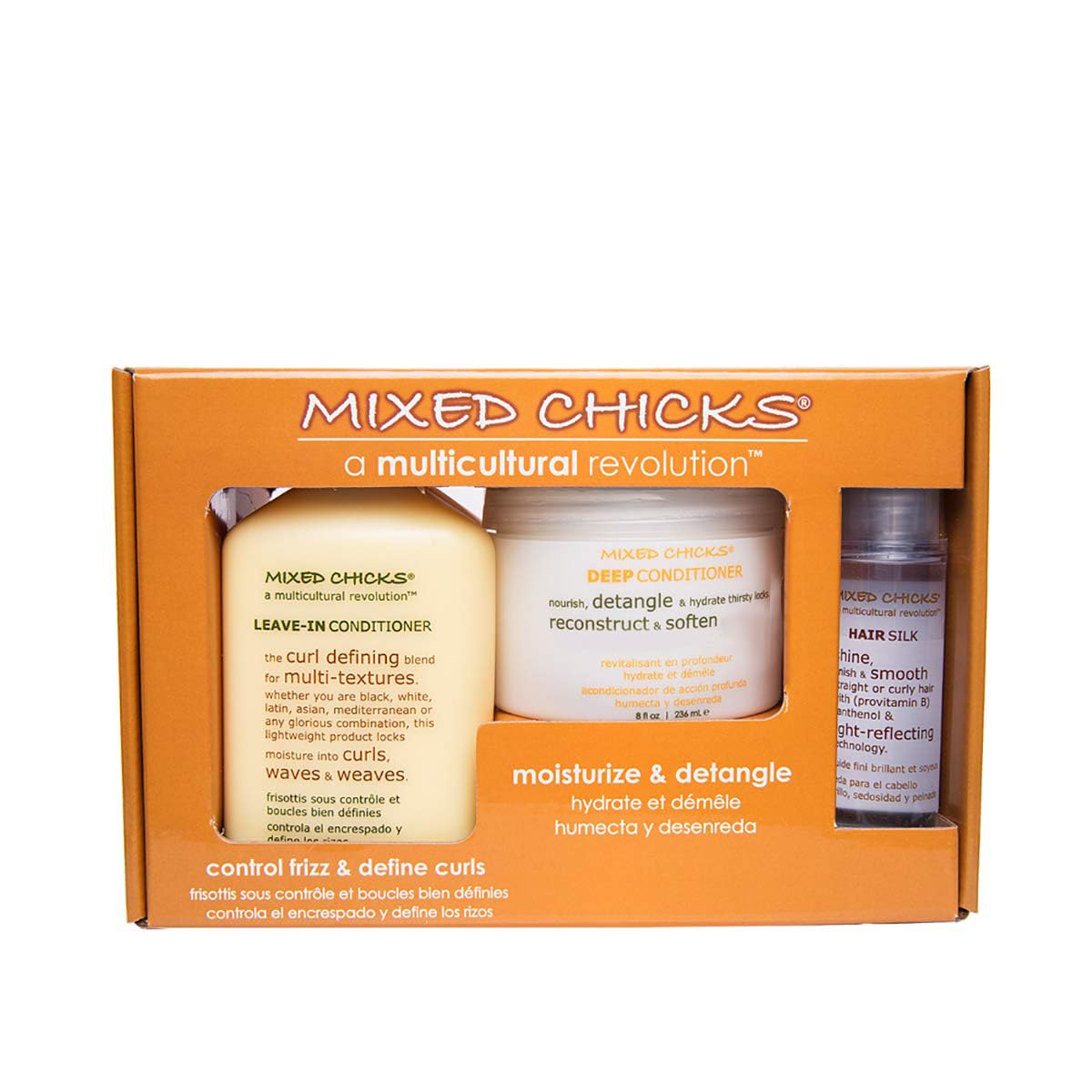 Sandy Brown Mixed Chicks Quad Pack - Shampoo 10 fl. oz., Deep Conditioner, 8.0 fl. oz., Leave-In Conditioner, 10 fl. oz., Hair Silk, 1.7 fl. oz