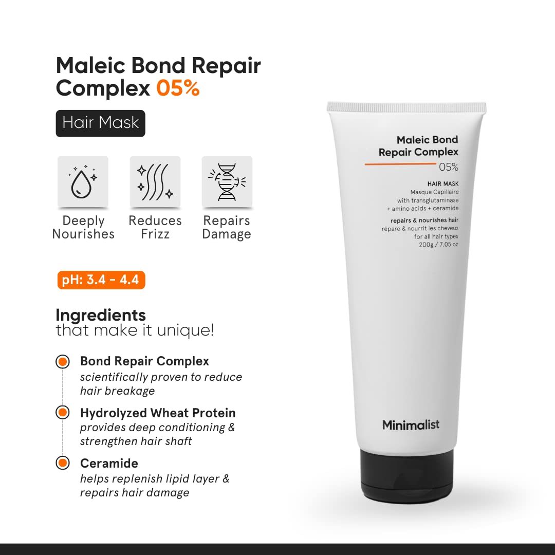 White Smoke Minimalist Hair Mask for Damaged Hair & Frizzy Hair | Post Shampoo | Maleic Bond Repair Complex 5% | Transglutaminase, Amino Acids & Ceramides | For Women & Men | 7.05 Oz/200 gm
