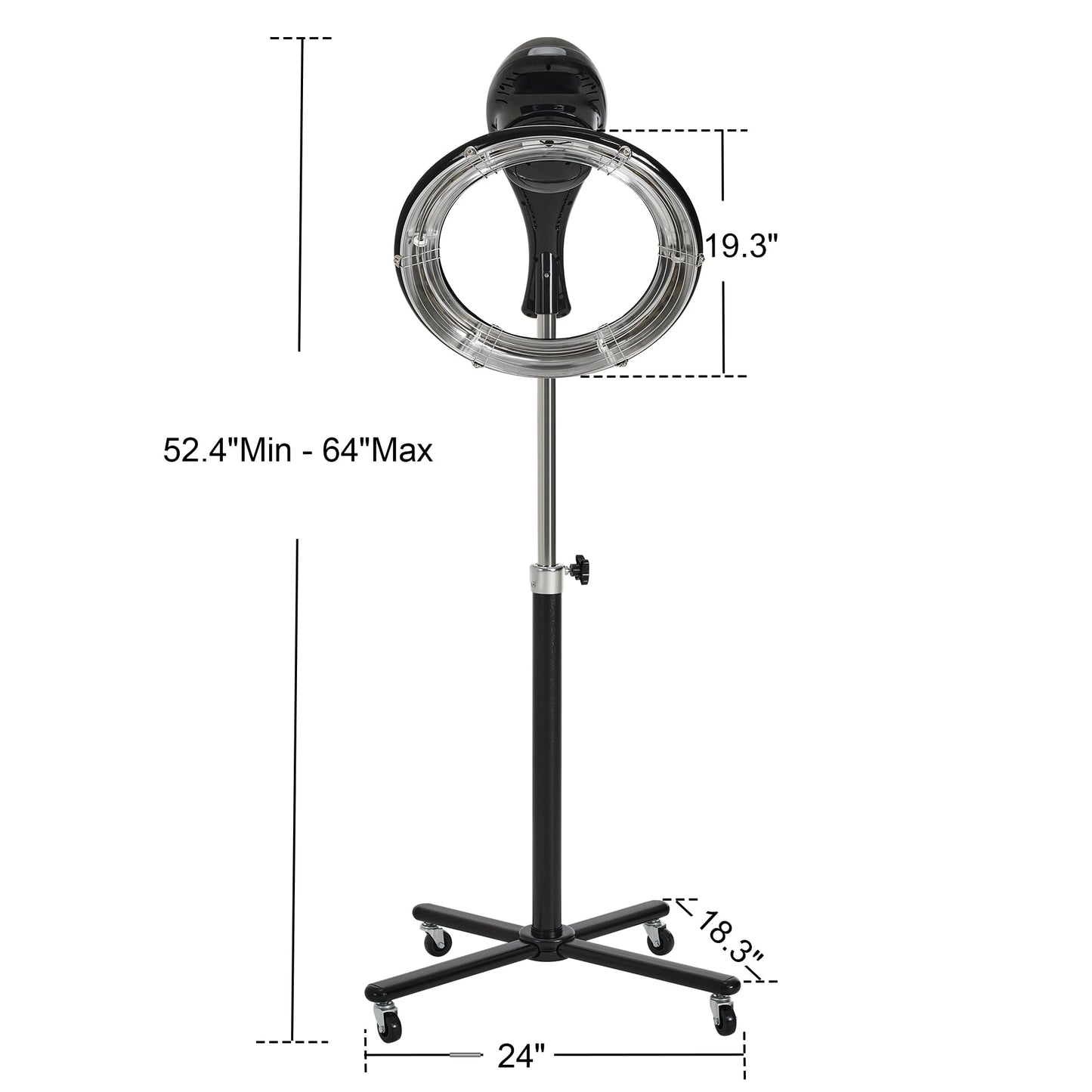 White Smoke BarberPub Orbiting Hair Dryer Processor with Adjustable Height & Smart Control Panel, 1100W Salon Hair Care Stand Station with Rolling Base for Hairstylist HDP01 (Black)