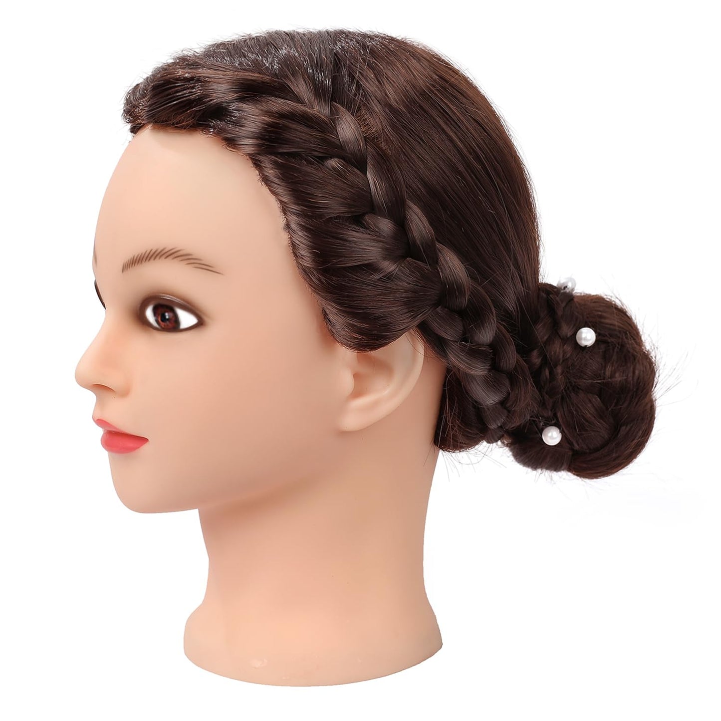 White Smoke Armmu Mannequin Head with Hair 80% Human Hair Doll Head 26"-28" Hairdresser Practice Training Head Cosmetology Manikin with 9 Tools and Clamp - #4 Brown