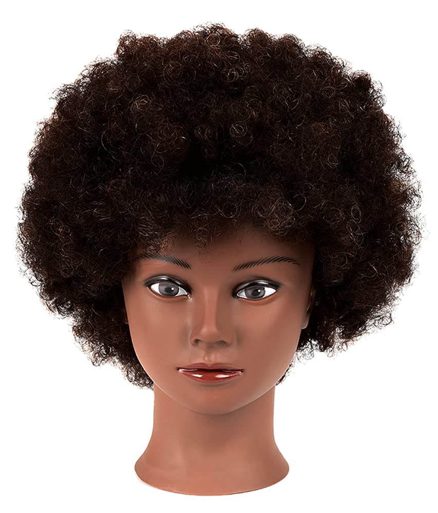 White Smoke MORRIS 10” Human Hair Training Afro Mannequin Head – Short Curly Hair for Beginners to Practice Braiding, Cutting, Styling – Includes Clamp