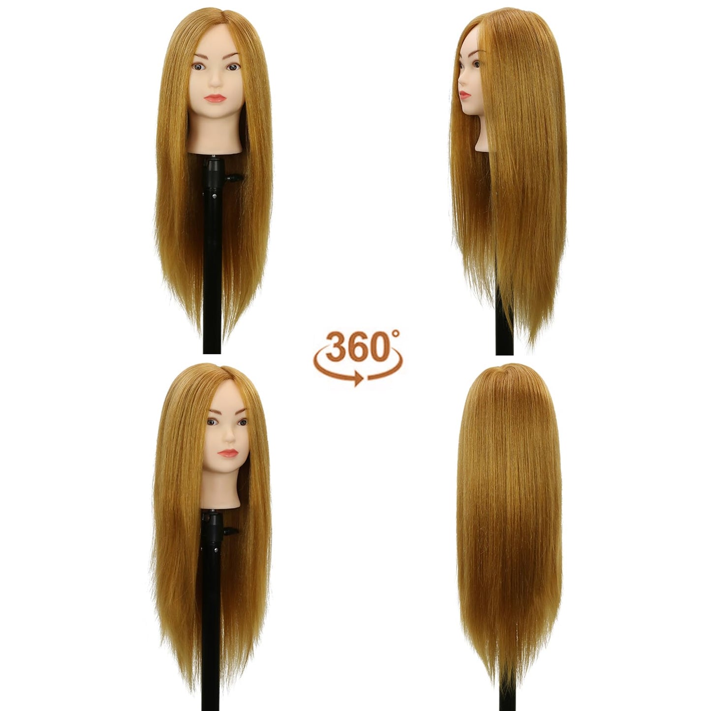 White Smoke Mannequin Head Human Hair With 70% Real Human Hair Mannequin Head Human Hair 22inch Hairdresser Practice Training Head Cosmetology Manikin Doll Head (make-uped#27 Blond)