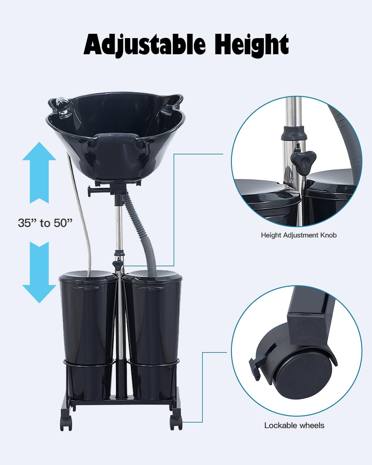 White Smoke Electric Portable Shampoo Bowl Hair Washing Station, Hair Washing Tray for Sink at Home, Portable Salon Sink Wash Basin for Hairstylist (Black, with 2 Bucket)
