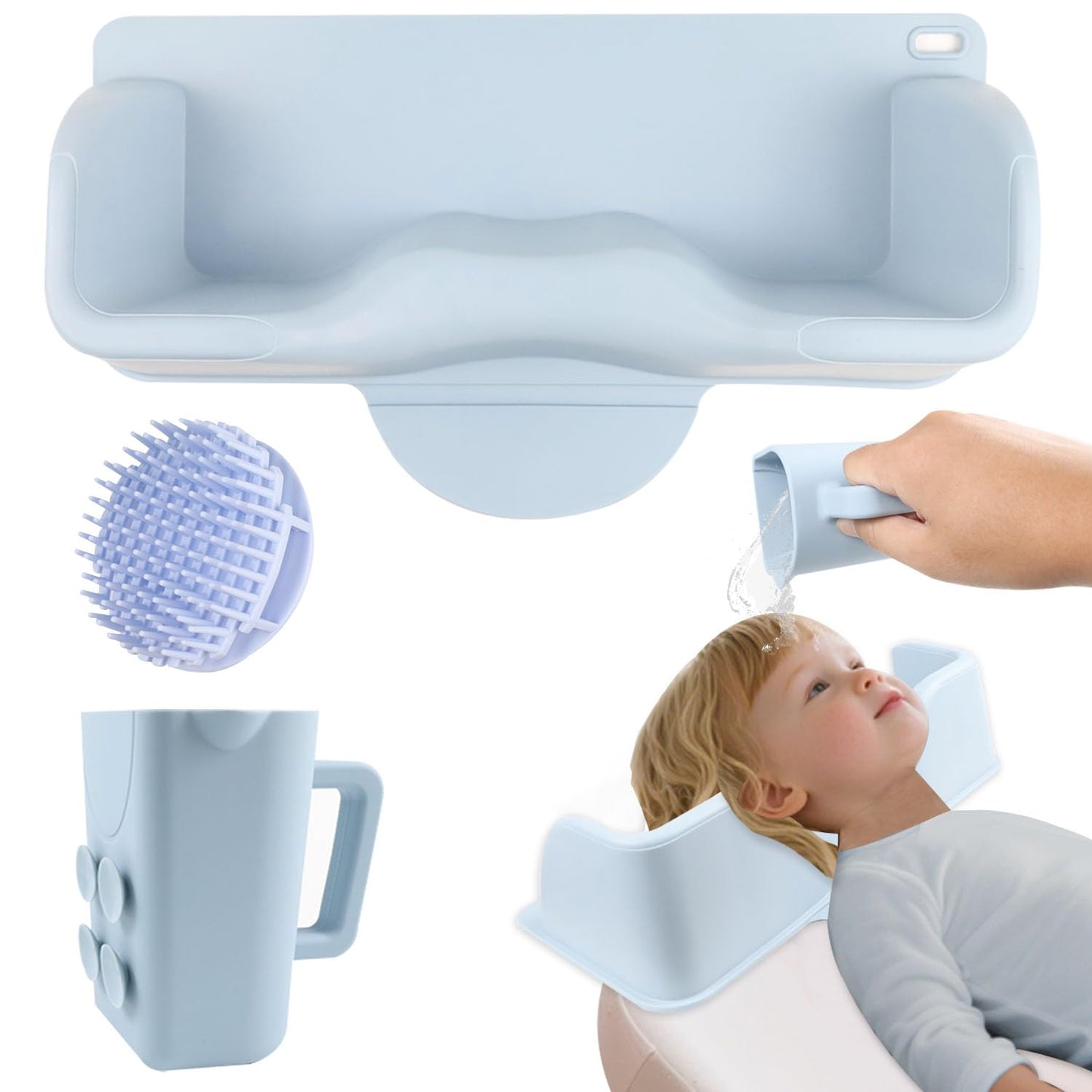 White Smoke Portable Hair Washing Station with Shampoo Cup and Shampoo Brush,Silicone Hair Washing Basin for Sink & Bathtub,Shampoo Bowl for Kids,adults, and the elderly
