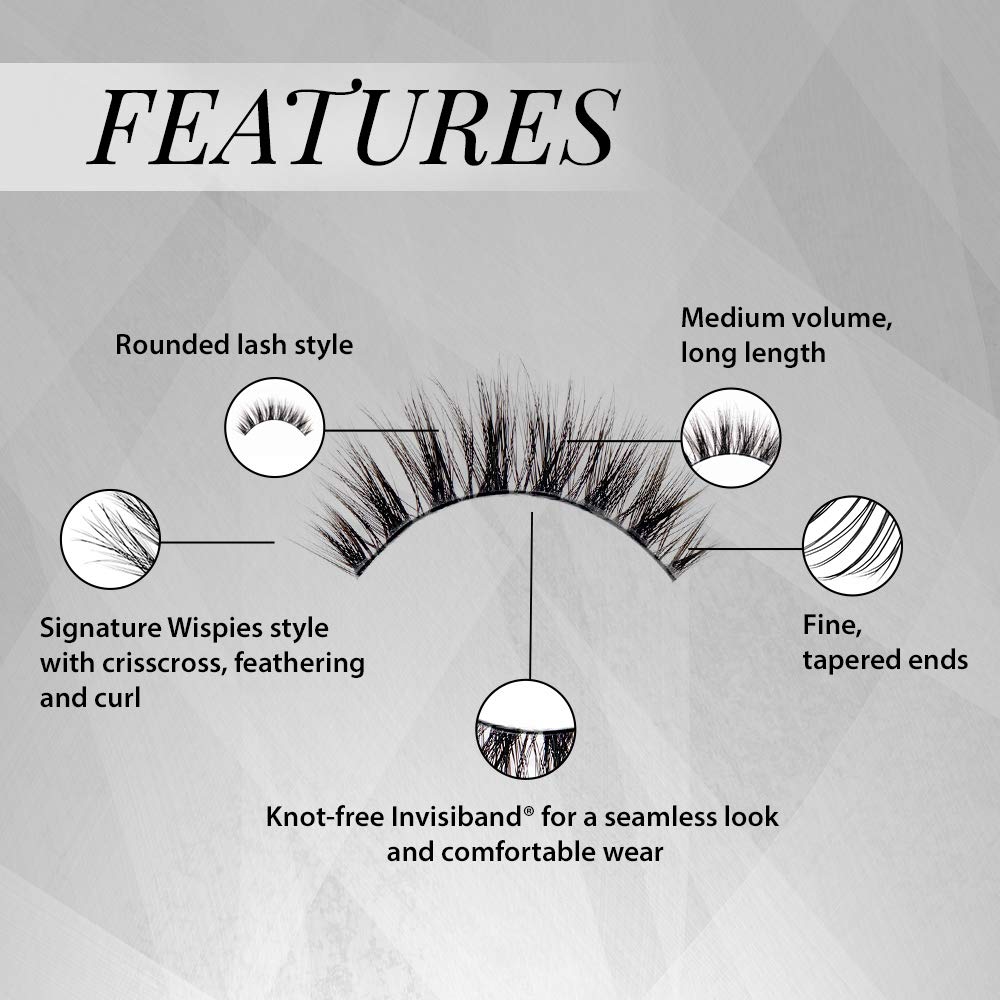 Gray Ardell Faux Mink Lashes Wispies Eyelashes - Lightweight Reusable Strip Lashes with Invisiband, 4 Pack