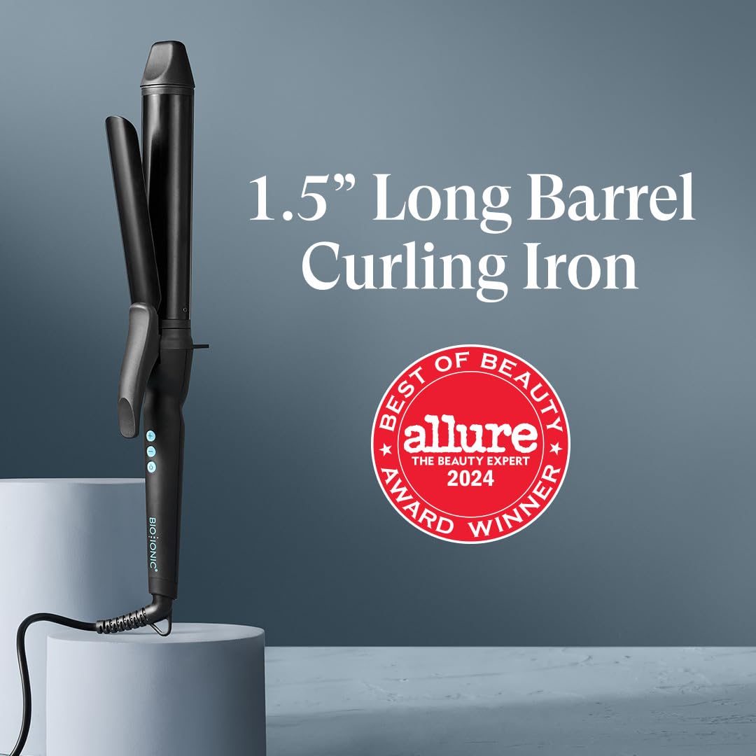 Slate Gray Bio Ionic Long Barrel Styler, 1.5" Curling Iron with Moisture Heat Technology & NanoIonic MX, Versatile Curling Wand with Adjustable Heat Settings, Hair Curler with 2" Extended Barrel