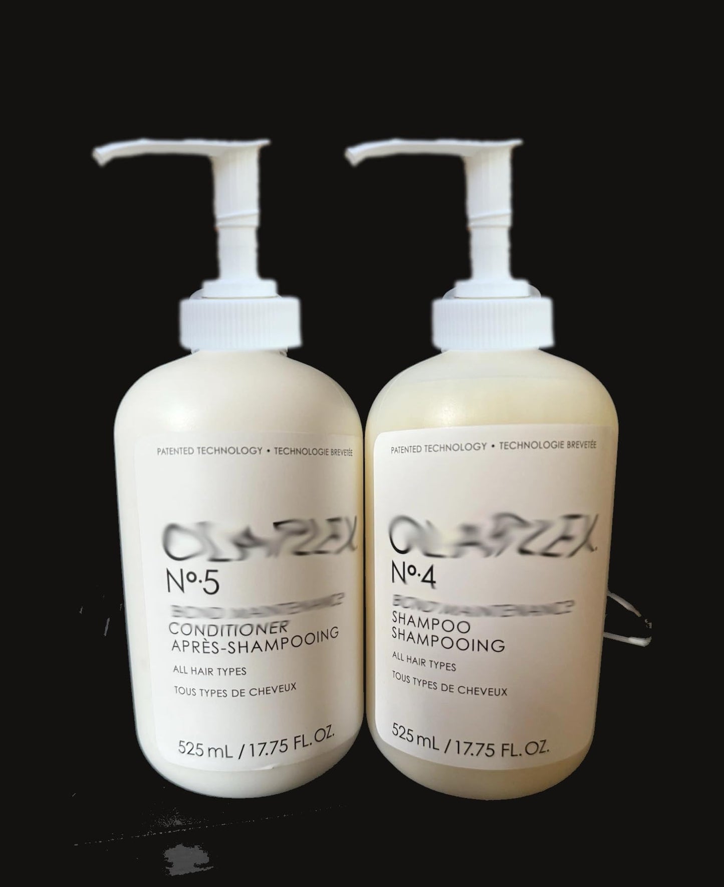 Black Dispenser Pumps Compatible with the New Size Jumbo Olaplex No. 4 Shampoo and No. 5 Conditioner 17.75 oz, 525 ml Size Bottles, Ultra Essentials (Two White Pumps - 4 and 5 (17.75oz Jumbo)