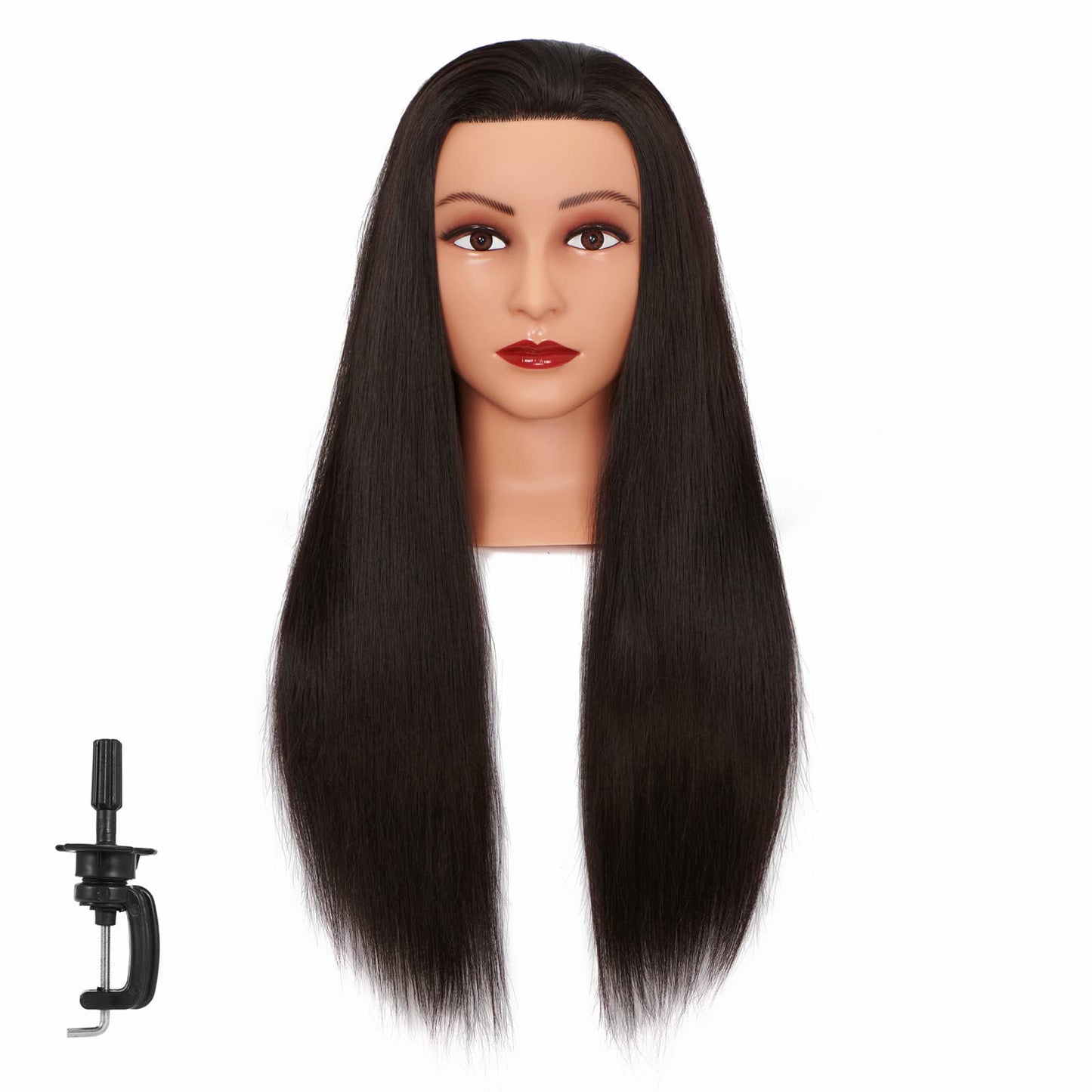 White Smoke Hairginkgo Mannequin Head 26"-28" Super Long Synthetic Yaki Fiber Hair Manikin Head Styling Hairdresser Training Head Cosmetology Doll Head for Cutting Braiding Practice with Clamp (91806BY0220)